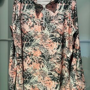 Lady Hagen Pink and Green Leaf Print Long Sleeved Top XXL